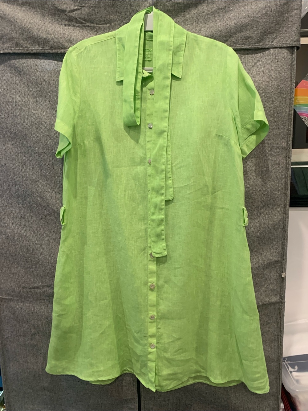 120% Lino   LargeLime Green Button-Front Linen Tunic Dress. Worn once